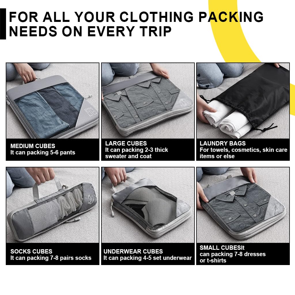 PALAY Travel Organizer Bags Set for Luggage with 6 Sizes Transparent PVC Pouches | Space Saving Clothing Storage