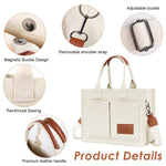 PALAY Tote Bag for Women with Removable Strap and Multi Compartments 32×14×25 cm Beige Canvas | Casual Crossbody Handbag