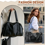 PALAY Travel Bag for Women 40x14x30cm with Multi Pockets and Detachable Shoulder Strap | Black PU Leather Gym and Crossbody Use