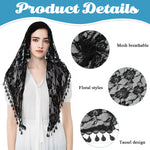 PALAY Triangle Lace Mantilla Veil Head Scarf for Church Mass with Rose Embroidery | Black 2PCS