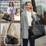 PALAY Travel Bag for Women 40x14x30cm with Multi Pockets and Detachable Shoulder Strap | Black PU Leather Gym and Crossbody Use