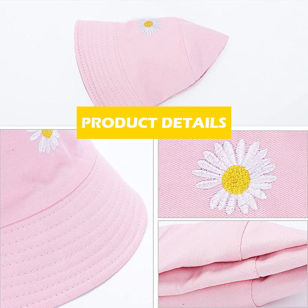 PALAY® Bucket Hat for Girls Foldable Cotton Little Daisy Print Sun Beach Cap Fisherman Hat Casual Outdoor Cap Lovely Bomber Hats for Women Men Boy Girl