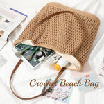 PALAY Crochet Beach Bag for Women featuring Leather Straps and Zipper Closure | Handmade Cotton Rope Tote