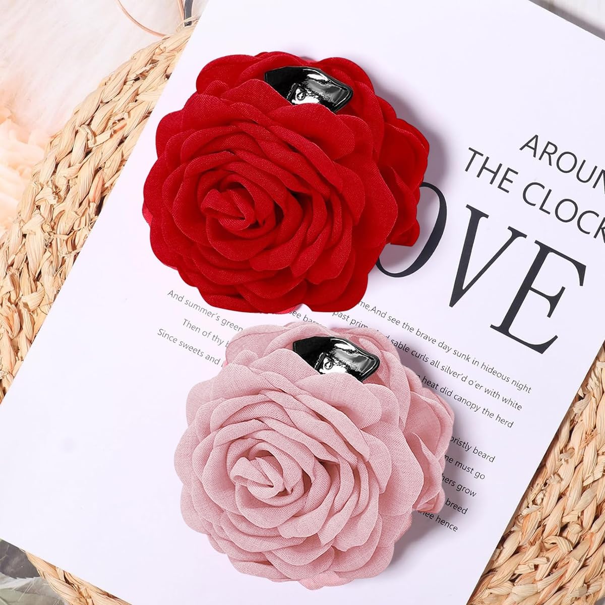 PALAY Rose Hair Claw Clips featuring 3.5 Inch Flower Design in Pink & Red for Women