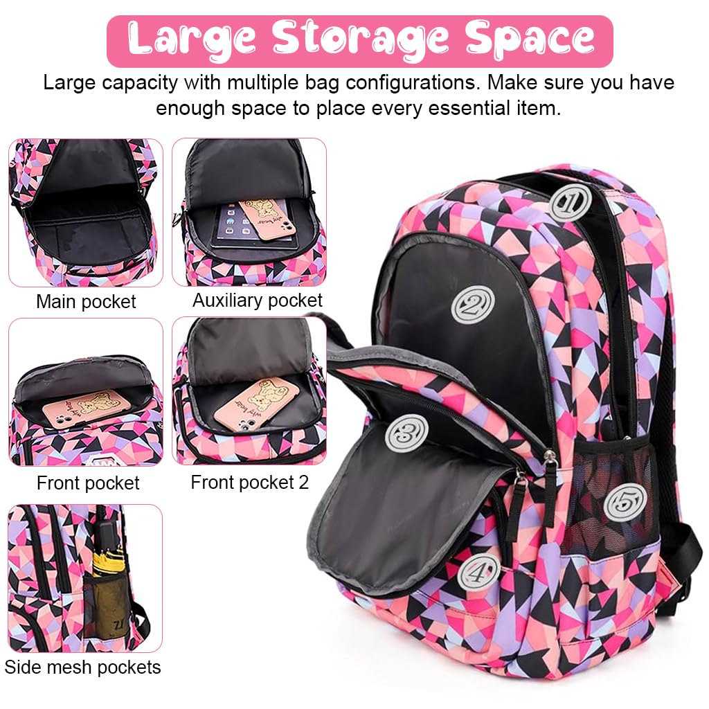 PALAY School Backpack for Women featuring Multi Pouches with Oxford Cloth and Geometric Print