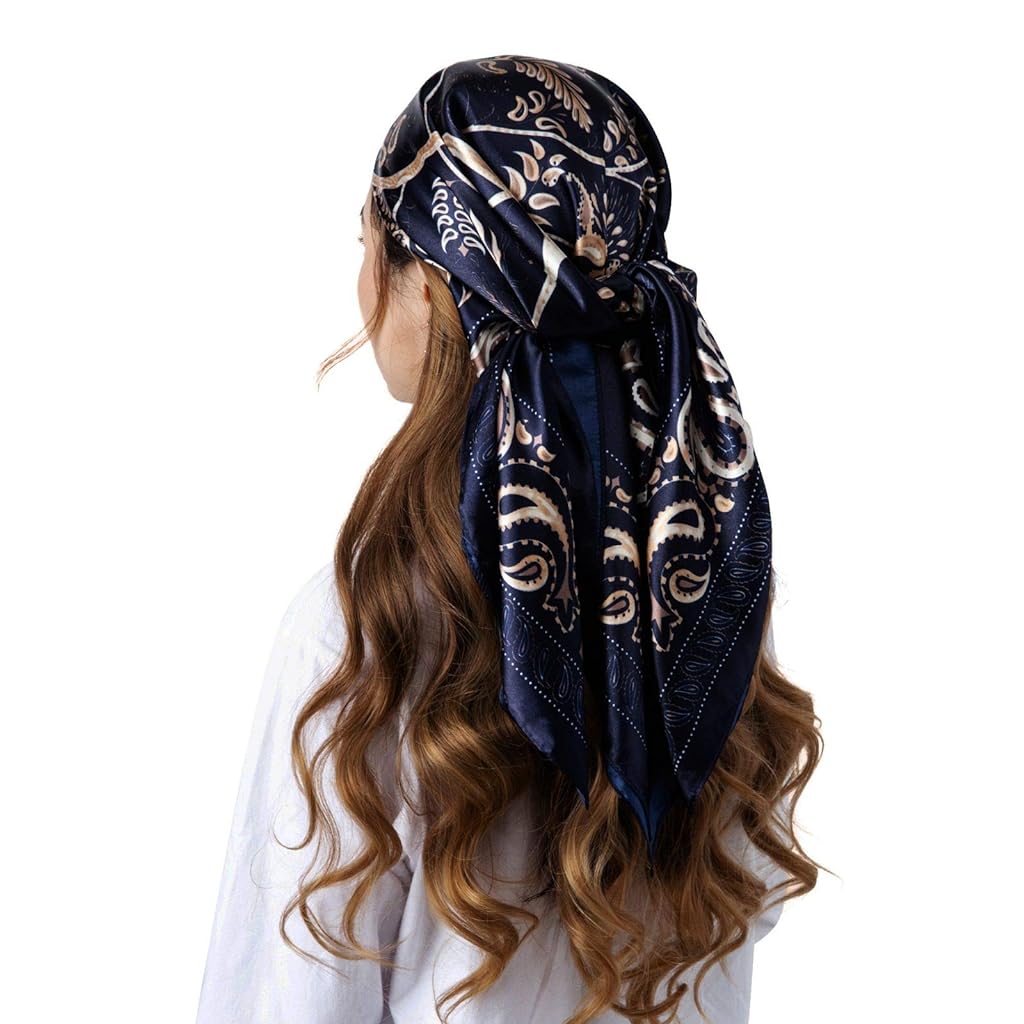 PALAY® Scarf for Women Square Scarfs Satin Silk-Like Hair Scarves Wraps Headscarf (Black)