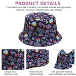 PALAY® Bucket Hat for Women Men, Reversible Fashion Bucket Hat Color Mushroom Print Beach Bucket Hat Women Cap for Outdoor Travel Hiking Fishing Black