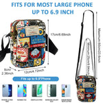 PALAY® Cute Canvas Phone Sling Bag Small Casual Utility Bag Cartoon Vintage Print Crossbody Bag Phone Bag Multi Pocket Purse Bag Mini Mobile Pouch