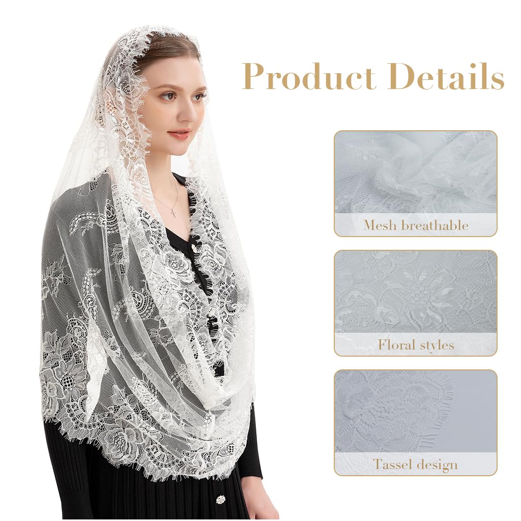 PALAY Spanish Style Lace Mantilla Veil for Women with Embroidery | Traditional Church Head Scarf