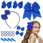 PALAY® Girls Bow Hairband Set of 20pcs, Hair Bows for Kids Girls, Bowknot Hair Clips Hair Ties Hair Accessories Kit for Toddlers, School Girls - Royal Blue