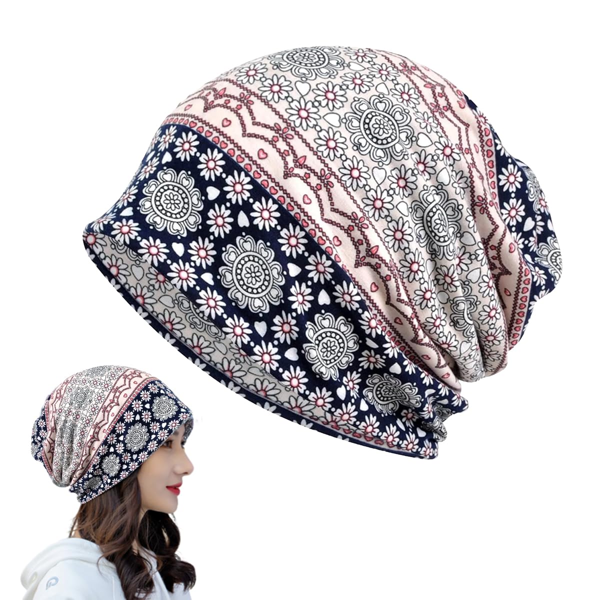 PALAY Women Hijab Cap with Two Openings and 27×28cm Fit featuring Floral Print | Black