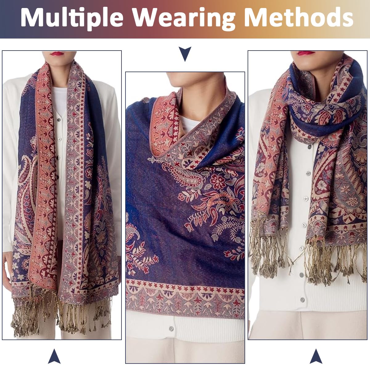 PALAY Scarf for Women with Tassels and Jacquard Print 200x70 cm Satin Wrap | Elegant Shawl