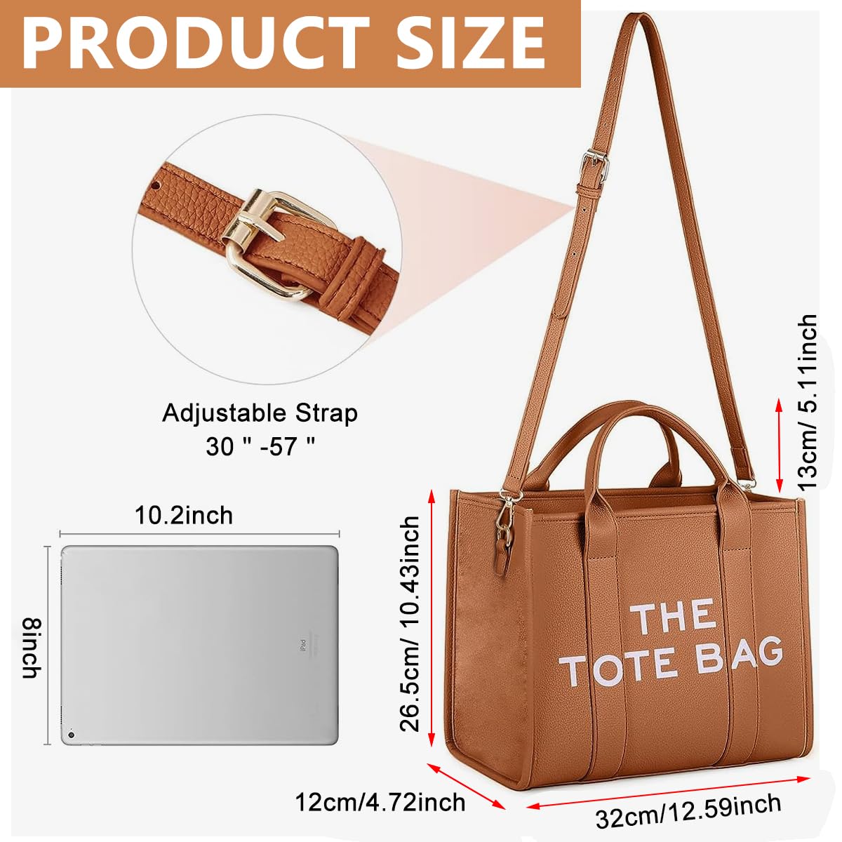 PALAY Tote Bag for Women with Detachable Shoulder Strap 27.5×10.5×22cm PU Leather | Everyday Use