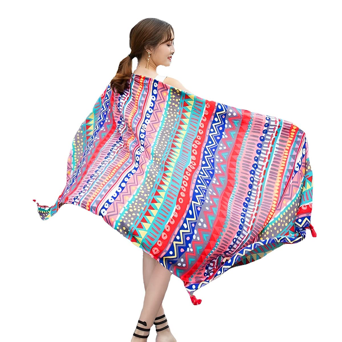 PALAY® Long Shawl for Women Satin Silk-Like Scarf Soft Wraps, Stylish Print Oversize Sun Protection Travel Exotic Beach Coverups Scarves (180 * 90cm)