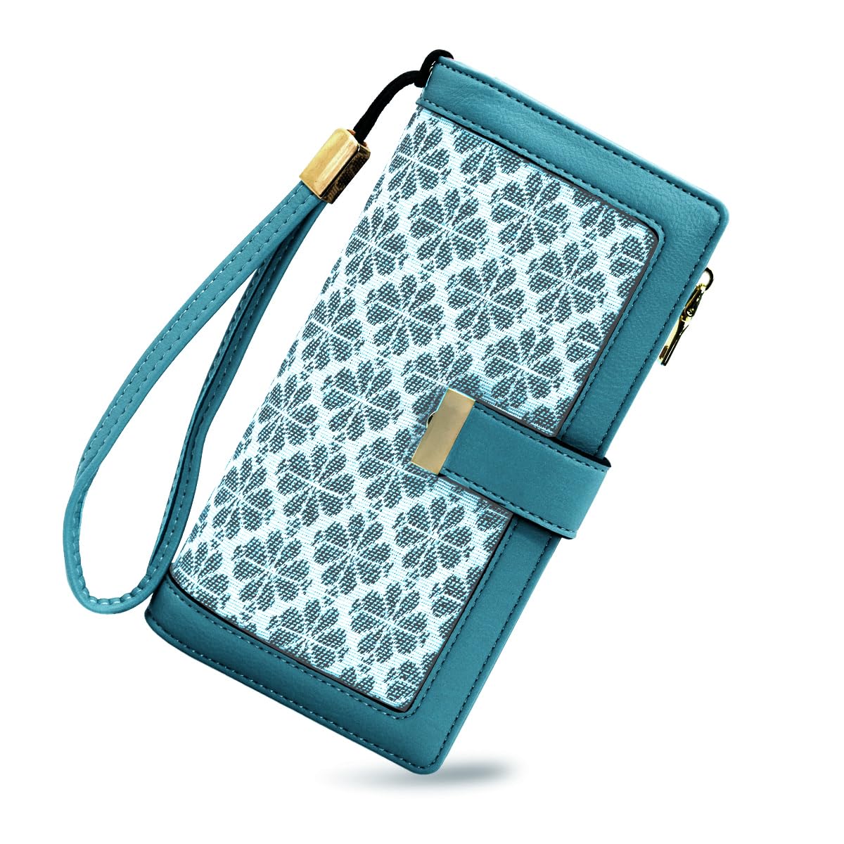 PALAY Wallet for Women with 20 Card Slots and Snap Buckle | Blue PU Leather Embroidered Purse