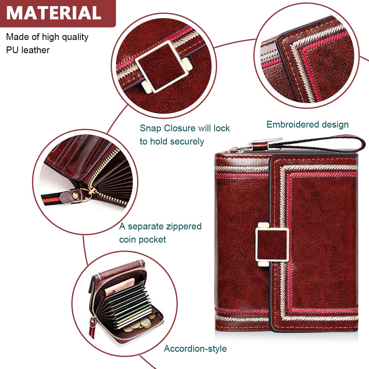PALAY Mini Wallet for Women with Bifold Design and RFID Protection featuring PU Leather in Vintage Burgundy Red | Compact Purse for Cards and Coins