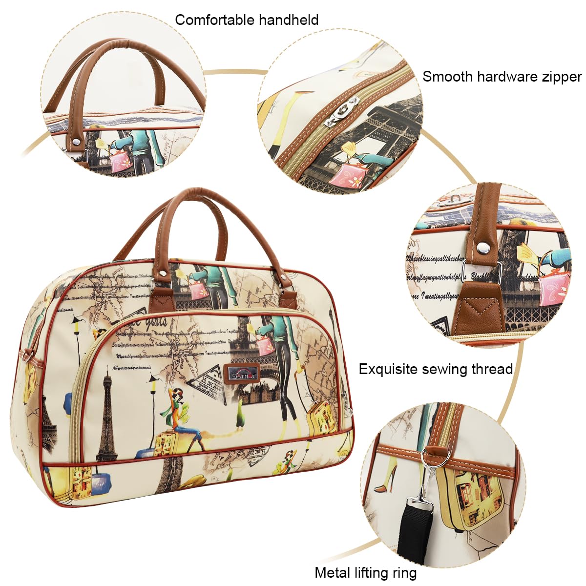 PALAY Duffle Bag for Women Travel with Shoulder Strap and Spacious Compartments | Waterproof PU Leather Beige Design
