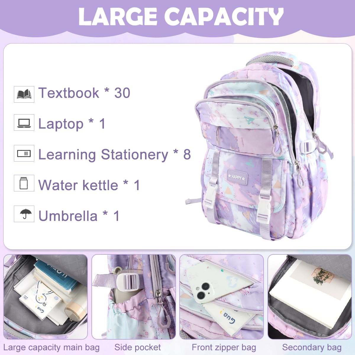 PALAY School Backpack with 13.3 in Laptop Compartment and Trolley Strap | Waterproof Oxford Bag for Girls