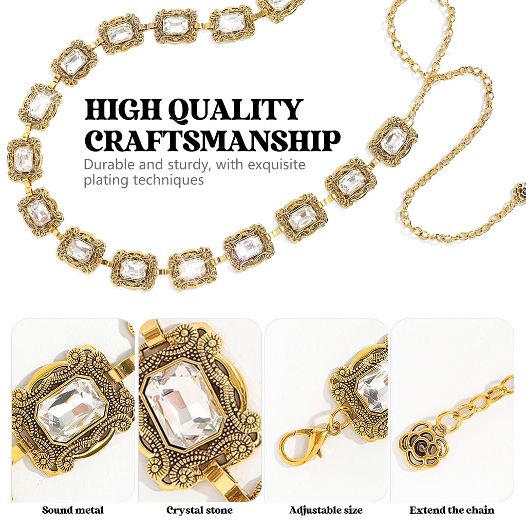 PALAY Belt for Women featuring Adjustable Metal Concho Chain and Crystal Accents in Gold
