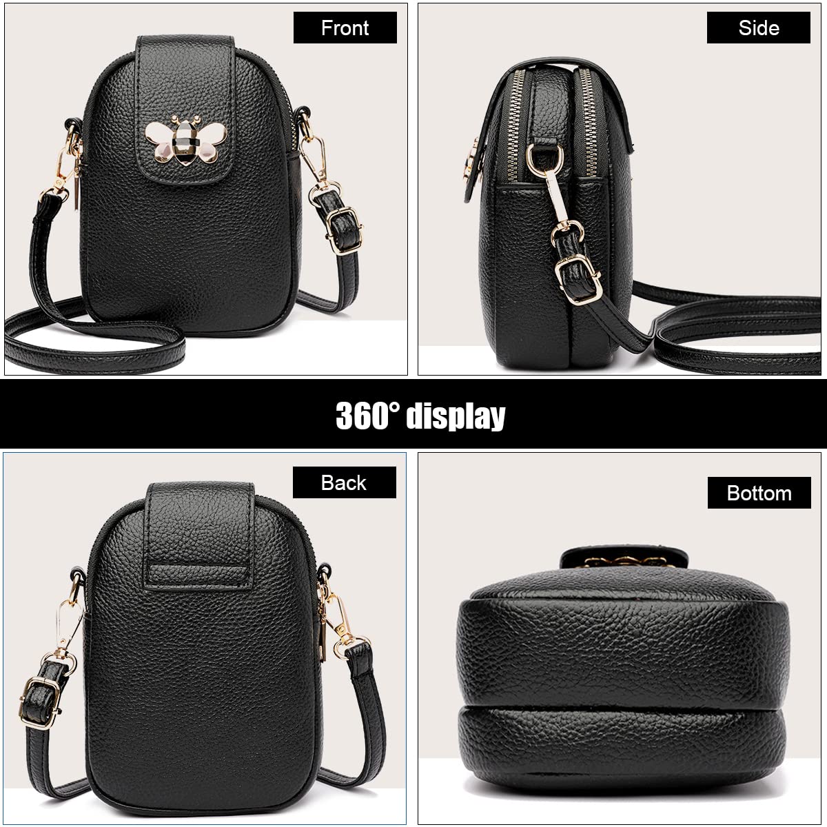 PALAY Small Crossbody Phone Bag for Women with Multi Layer Zipper Compartments 5.1×3.2×7.8 in PU Leather | Classic Solid Color Purse for Daily Use