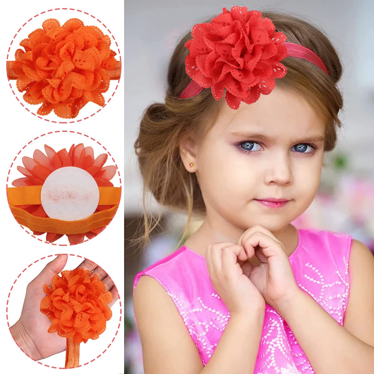 PALAY Headband for Baby Girl with Stretchy Chiffon Flower Design 12 Pack | Soft Hair Accessory Set