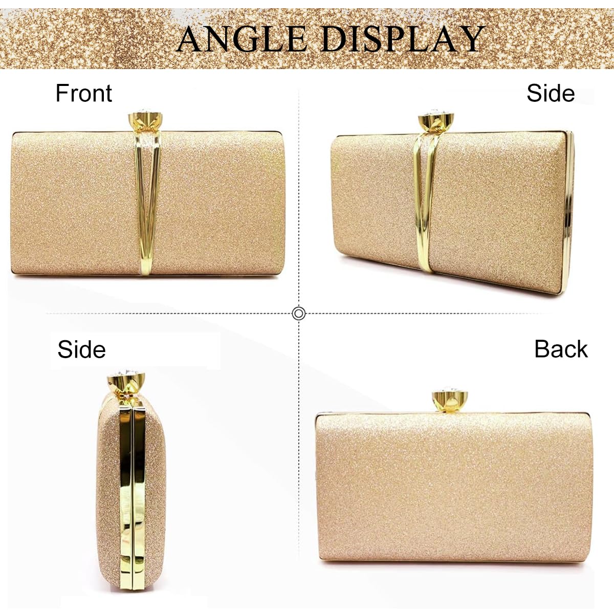 PALAY Clutch Bag for Evening Events featuring Rhinestone Floral Buckle and 22x13cm Size | Glitter Champagne Handbag for Women