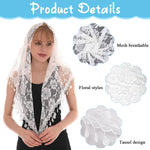 PALAY Mass Veil for Women featuring Triangle Lace Shawl with Rose Embroidery Tassels | White 3 PCS