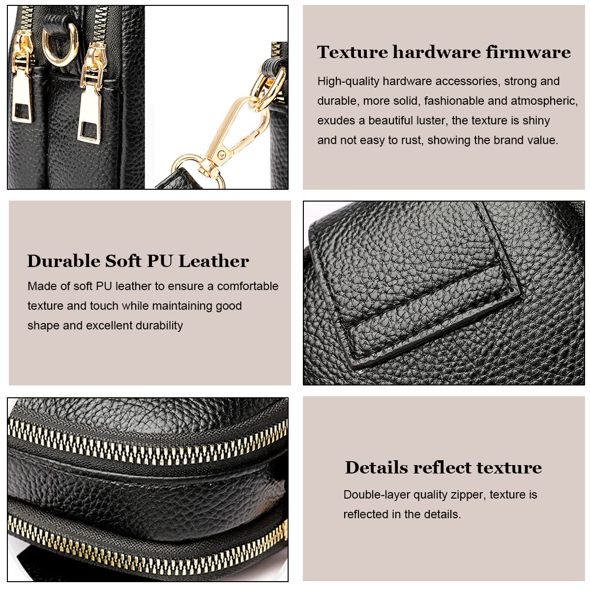 PALAY Small Crossbody Phone Bag for Women with Multi Layer Zipper Compartments 5.1×3.2×7.8 in PU Leather | Classic Solid Color Purse for Daily Use