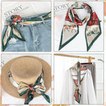 PALAY® Silk Scarf for Women Stylish Neck Hair Floral Print Satin Scarves Fashion for Suit Blazers Shirts Neckerchief Bag 59x5.2 Horse 3PCS