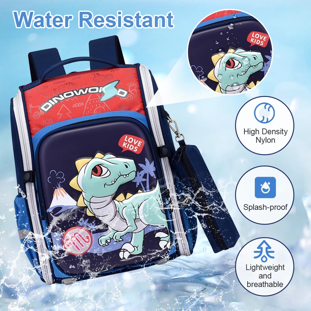 PALAY Dinosaur Cartoon School Backpack for Students 27x17x39cm with Dual Zippers and Padded Straps | Blue Bag for Girls 6-12 Years