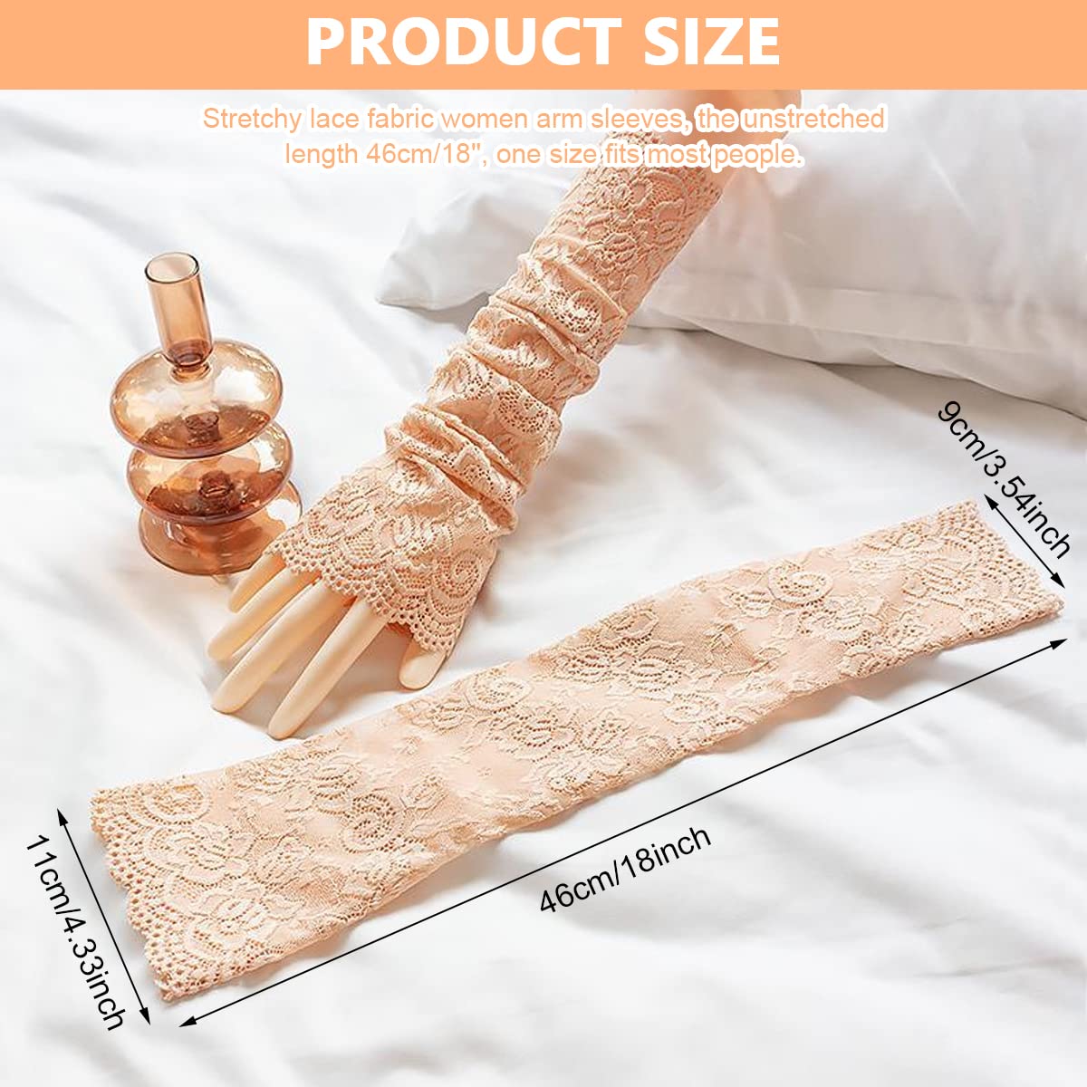PALAY Arm Sleeves for Women featuring 46cm Stretch Lace with Anti Slip Ends & UV Protection