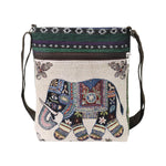 PALAY® Small Crossbody Bag for Women Boho Elephant Embroidery Canvas Shoulder Bag Sling Bag Casual Phone Bag Shoulder Bag Fashionable Canvas Shoulder Bag Travel Crossbody Bag, 23x23x5cm