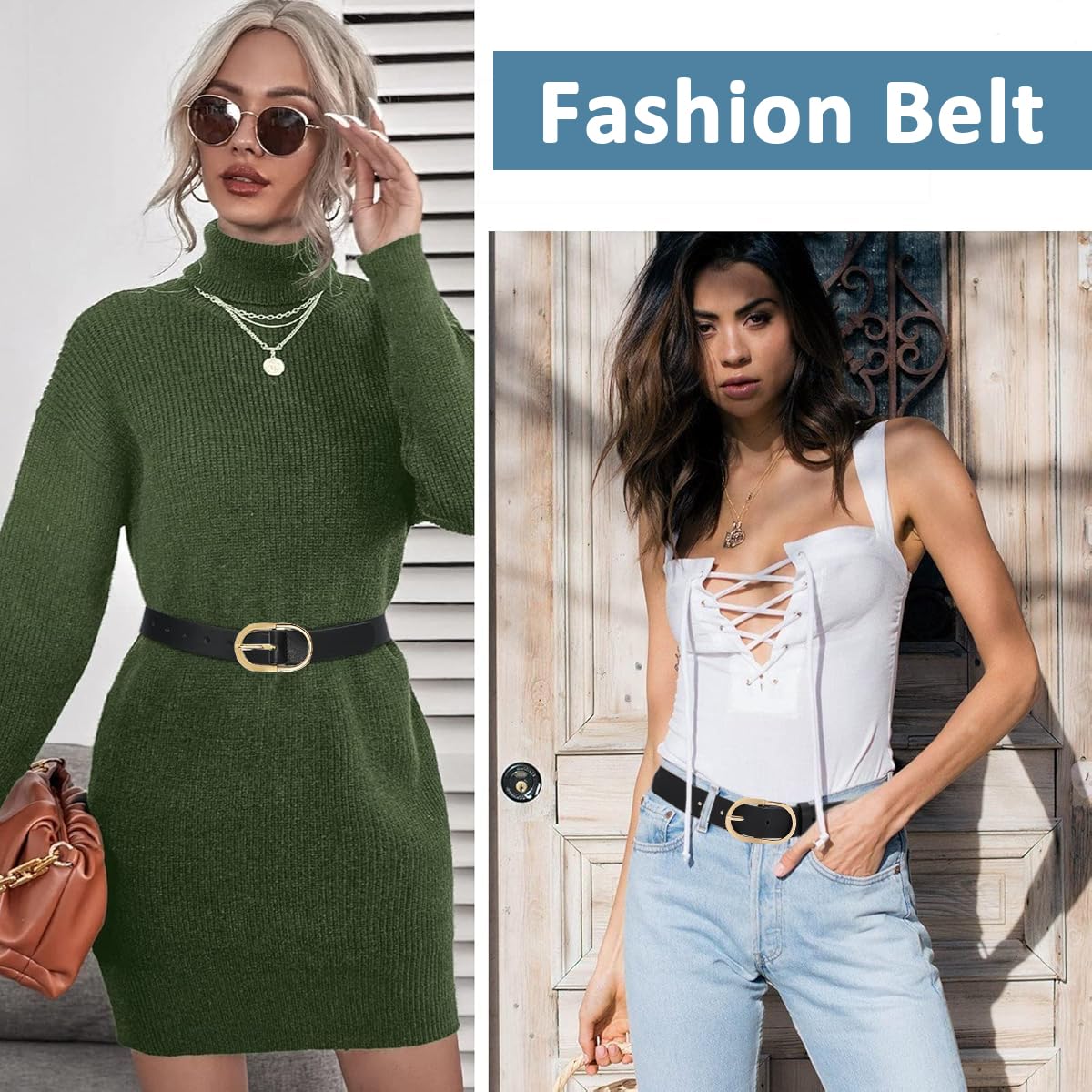 PALAY Waist Belt for Women featuring Golden Alloy Buckle and PU Leather Black Design 40 in