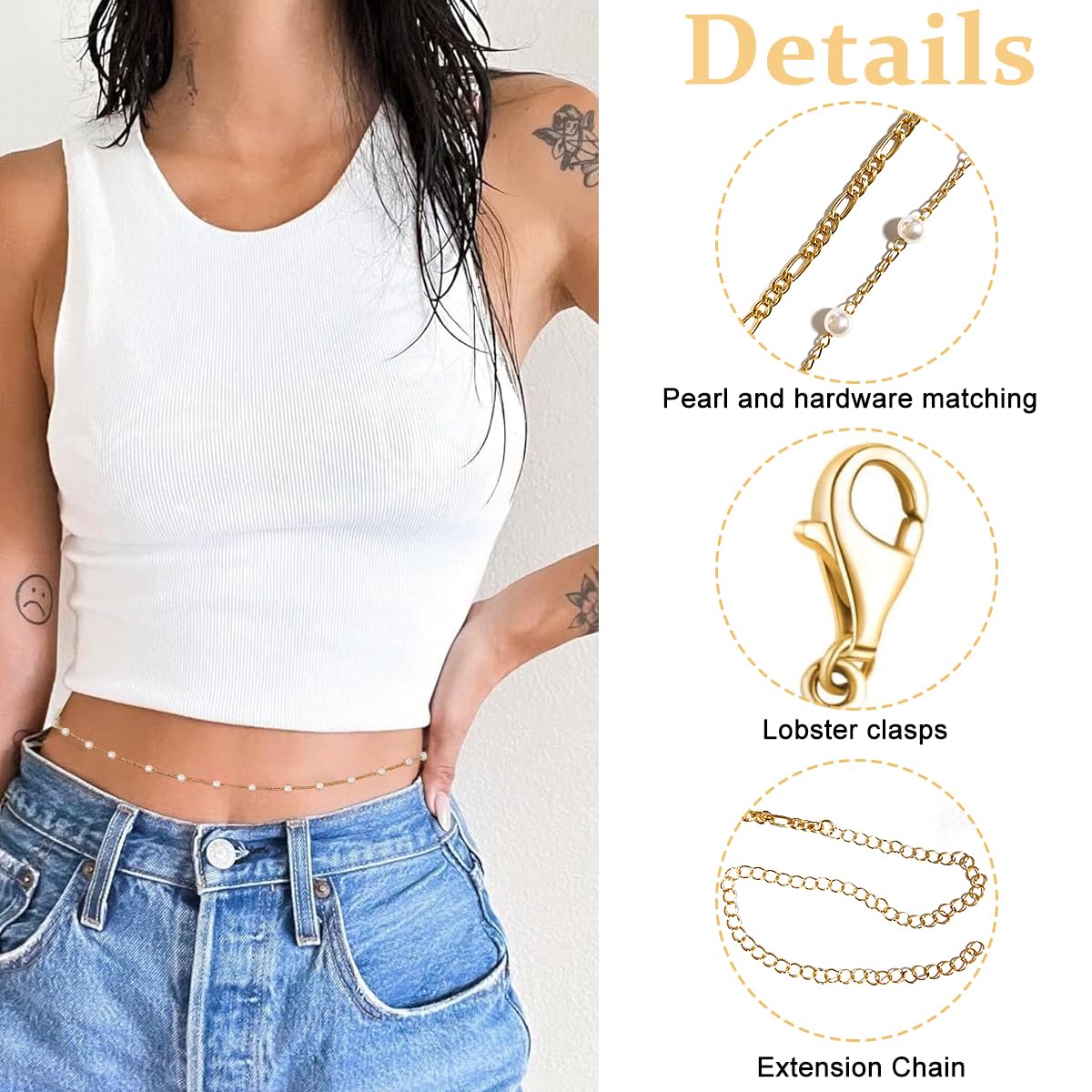 PALAY Pearl Waist Chain for Women featuring 2 Layered Design & 26 42in Adjustable Fit | Gold Plated Belly Jewelry