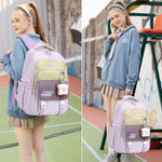 PALAY School Backpack with 3 Zip Compartments and Padded Shoulder Straps for Girls | Khaki Nylon Casual Travel Bag