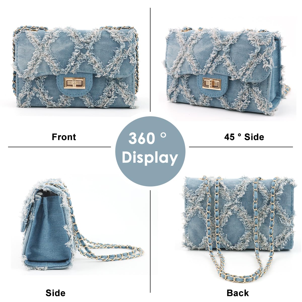 PALAY Small Shoulder Bag for Women with 21 x 9 x 14 cm Size and Metal Lock Closure | Blue Denim Crossbody