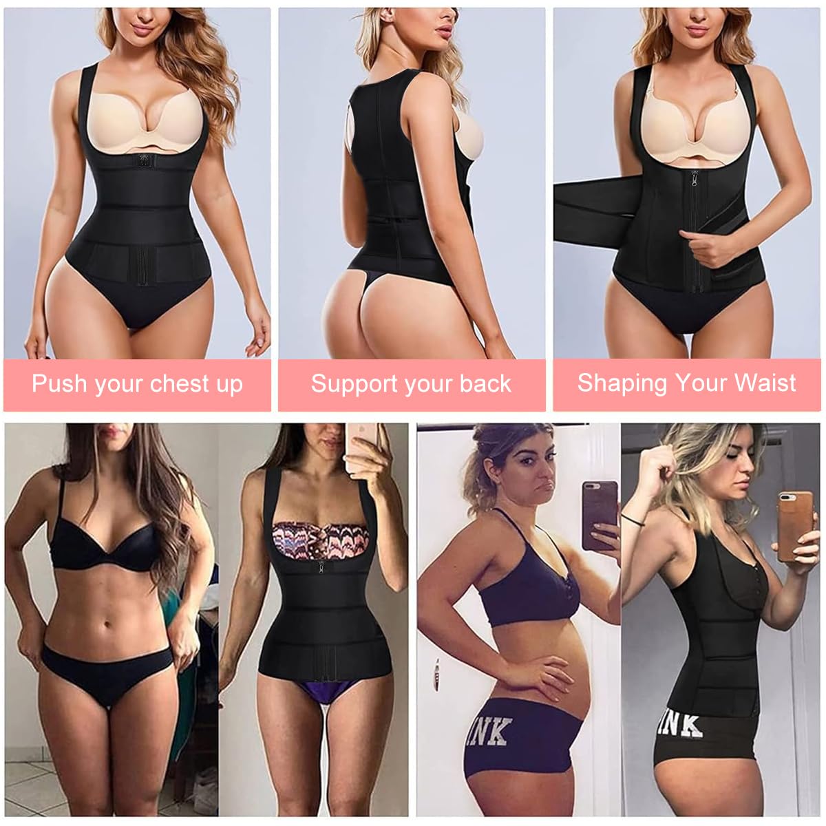 PALAY Waist Trainer for Women featuring Dual Belt and Zipper Design with Polyester Black | Size L 84cm Bust 78cm Waist