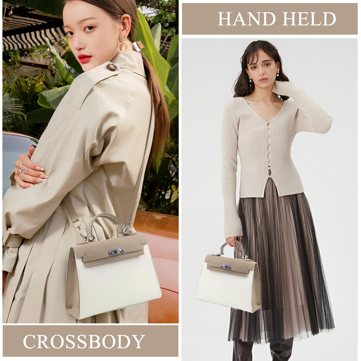 PALAY Leather Handbag for Women featuring Metal Twist Lock and Detachable Shoulder Strap | Ideal Gift