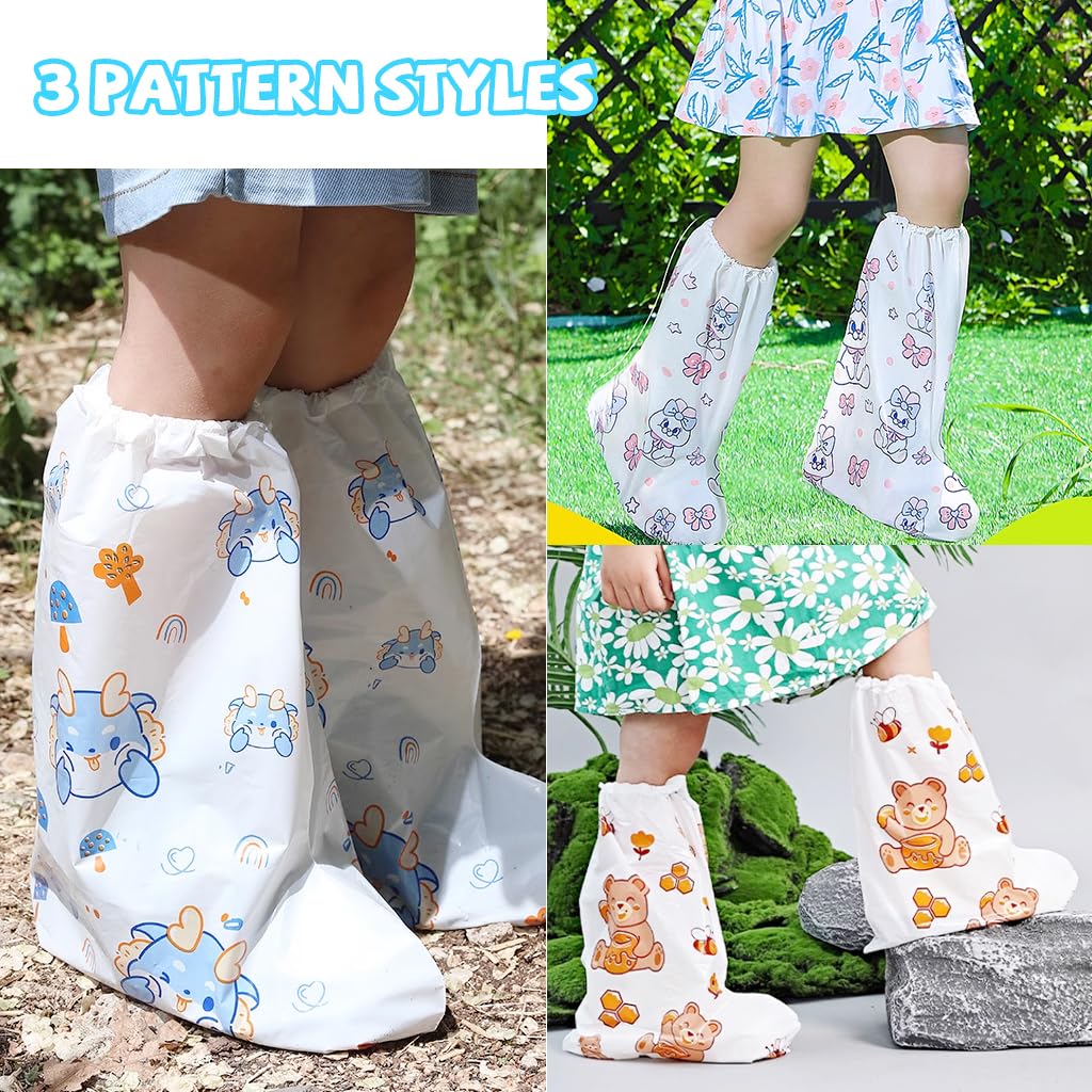 PALAY Rain Shoe Covers for Kids 3 Pairs with Elastic Collar 28cm Fit for 5–12 Years | Cartoon Style