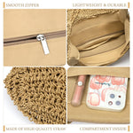 PALAY Straw Beach Bag for Women with Zip-Up Closure and Polyester Liner | Boho Summer Tote