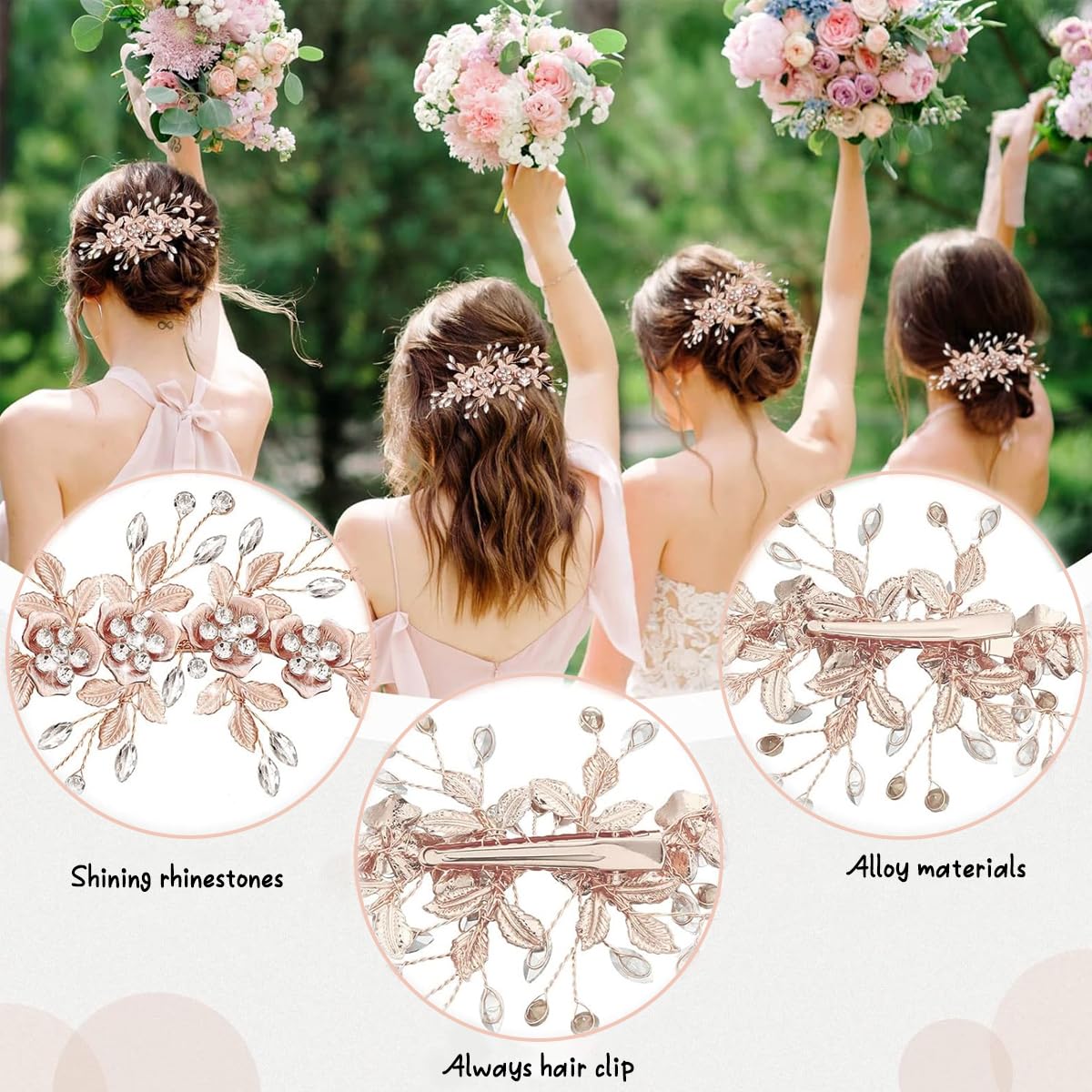 PALAY® Floral Hair Clip Bridal Rhinestones Hair Barrette Wedding Bridal Metal Alloy Flower Hair Clip Headpiece Hair Accessory For Women