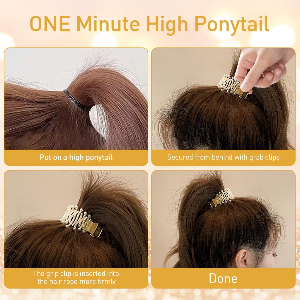 PALAY® 3pcs Ponytail Holder Hair Claw Clips for Women, Metal Ponytail Hair Clip, Rhinestone Claw Clips Aesthetic 1.77Inch Small Hair Clips for High Ponytail Thick Long Hair (Gold)