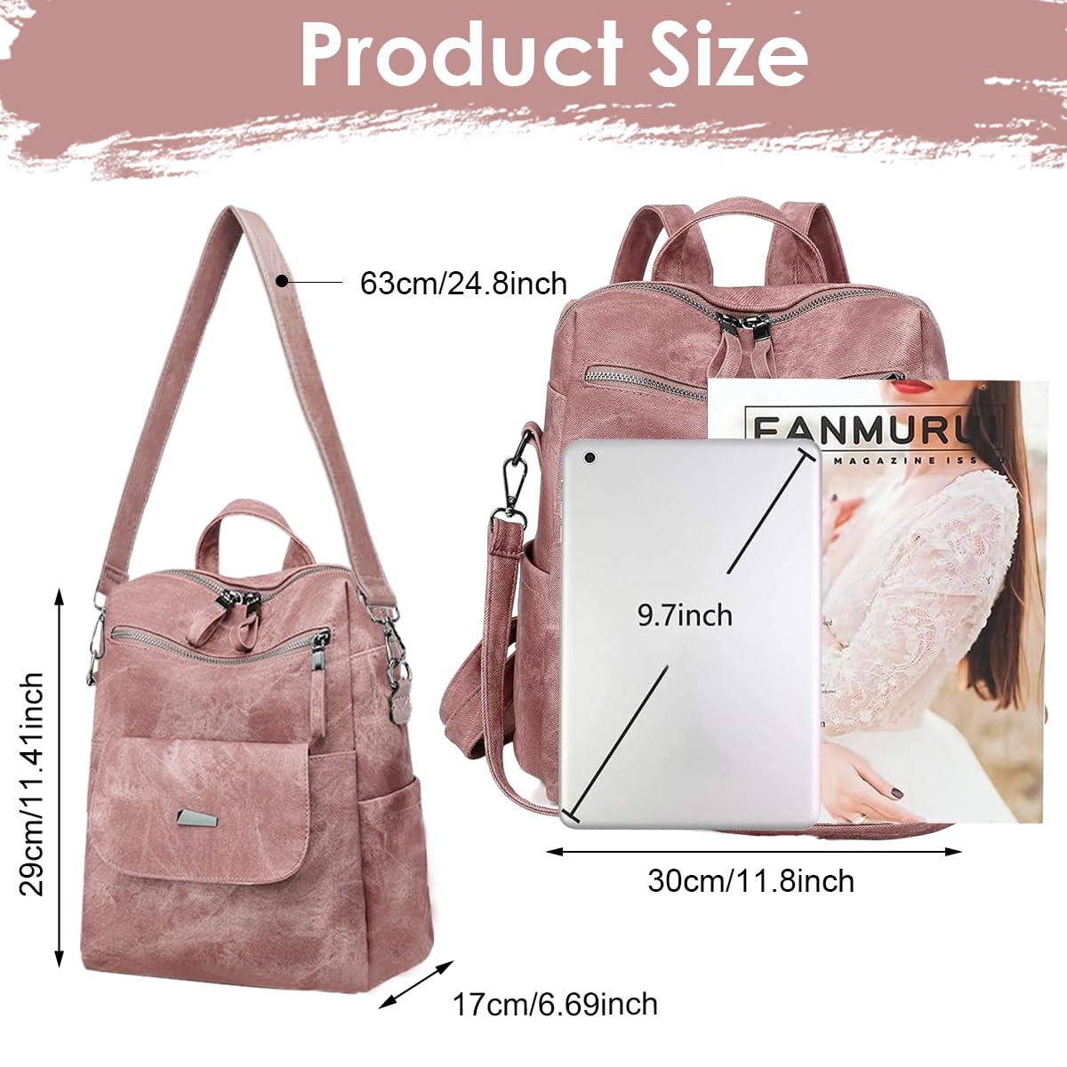 PALAY PU Leather Backpack for Travel with 12x11 in Large Capacity and Back Zipper Pocket | Vibrant Pink Style for Women