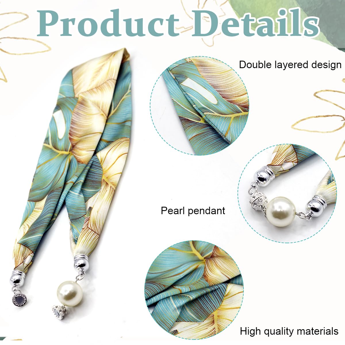 PALAY Neck Scarf for Women with Magnetic Buckle Featuring Golden Charms | 2 PCS Satin Silk-Feel Accessory