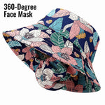 PALAY® Bucket Hat for Women with Face Mask, One Piece Bucket Hats for Women, Fashion Leaf Prints Summer Sun Hats for Women UV Protection Wide Brim Outdoor Hat for Cycling, Fishing