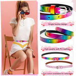 PALAY® 2 Pack Belt for Girls, Glittering PU Leather Girls Belt, Rainbow Waist Belt for Jeans Pants Dress, 35.4in Metal Buckle Belt for Kids Girl 6-12 Years Old (Pink & Rainbow)