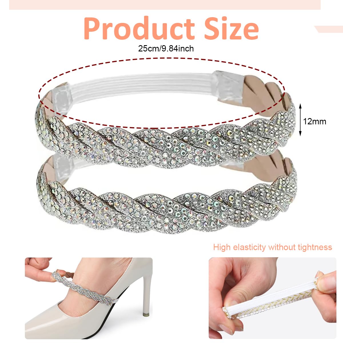 PALAY® 1 Pair Removable Shoe Straps Fashion High Heels Shoe Straps Dazzling Rhinestone Shoe Straps for High Heels Fashion Decorative Stretchy Shoe Straps Bands