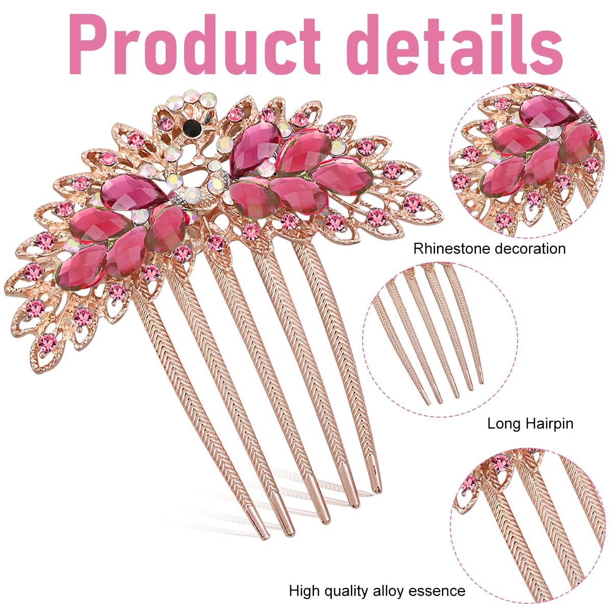 PALAY® Comb Clips for Hair for Women Peacock Generous Crystal Hair Accessories for Women Stylish Metal Hair Comb Pins Bun Hair Side Combs Bridal Headpiece