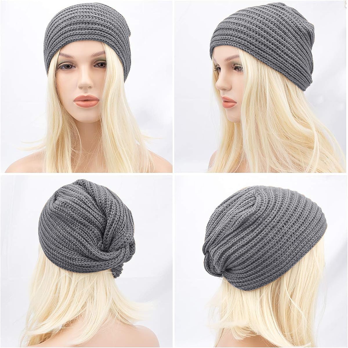 PALAY Womens Winter Turban Beanie Cap for Cold Weather with Crochet Design and Soft Acrylic Knit | Elegant Grey Hat Gift