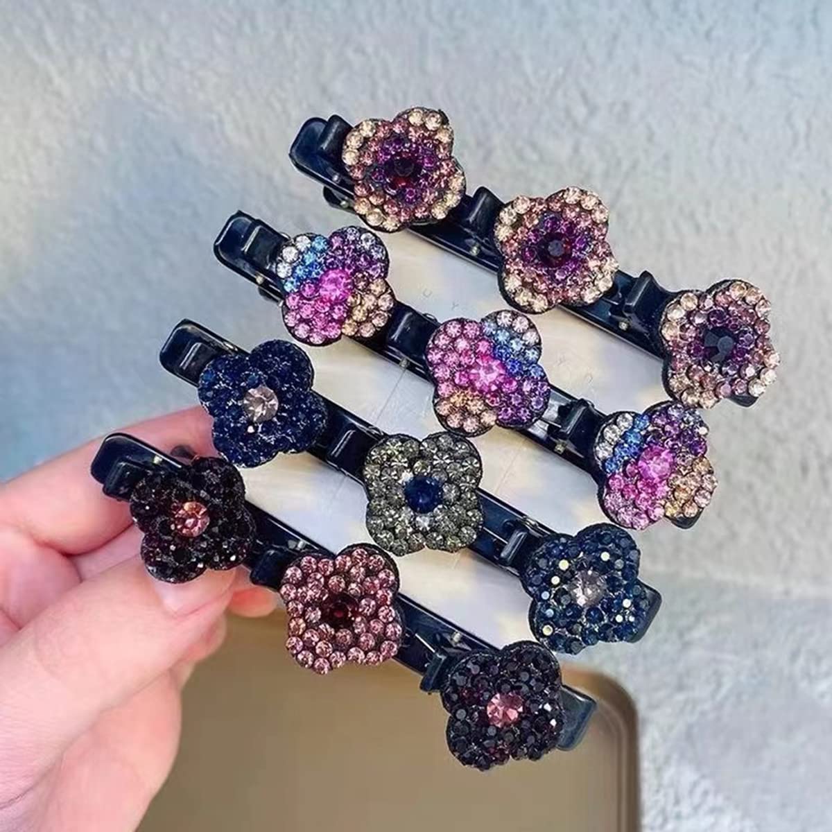 PALAY® 4 Pcs Hair Braid Accessories Hair Sectioning Clamps Sparkling Crystal Stone Hairpins Braided Hair Clips Girls Fashion Hairdressing Styling Tools, Multi